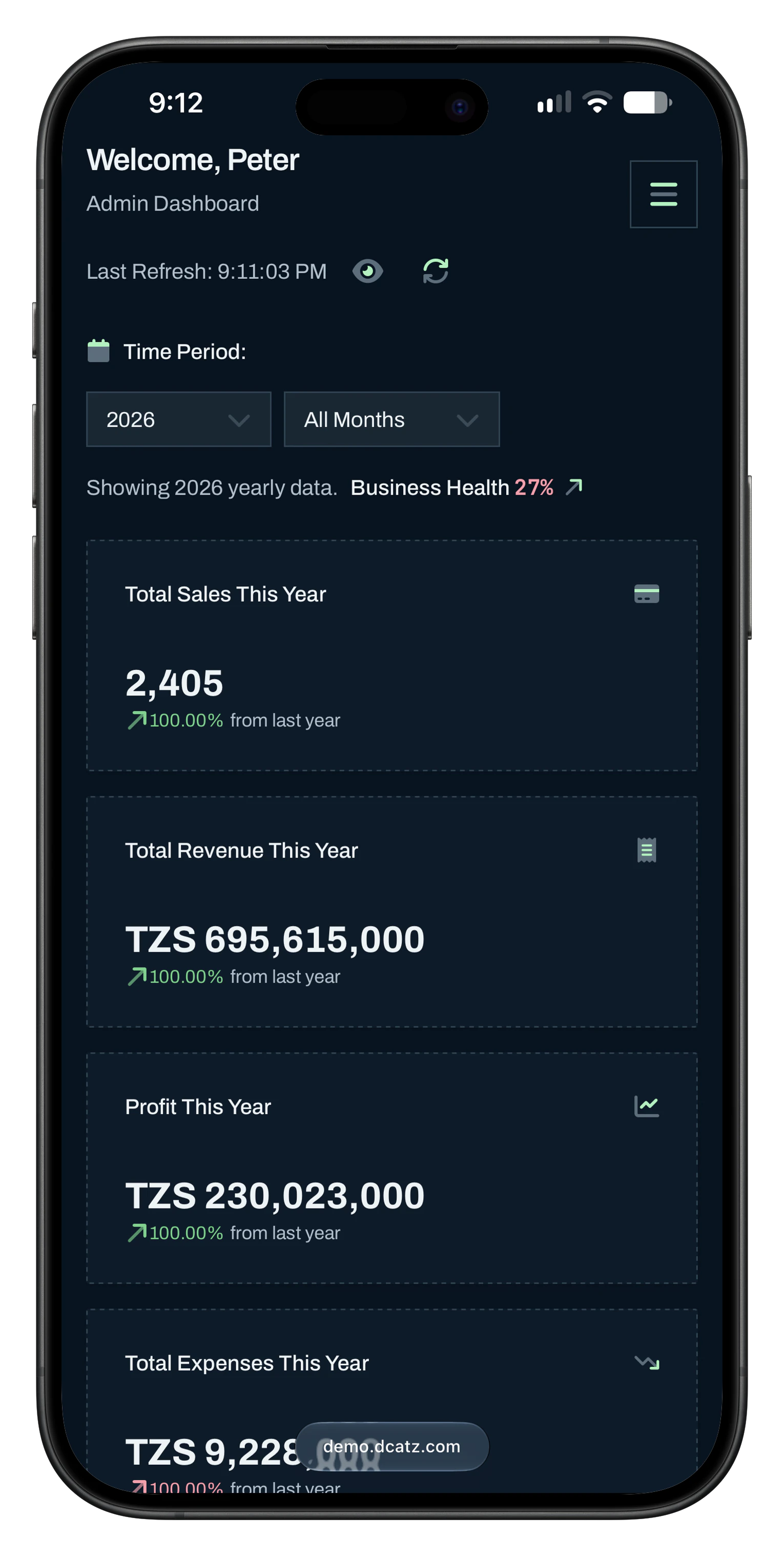 Tensor Retail mobile dashboard shown on an iPhone