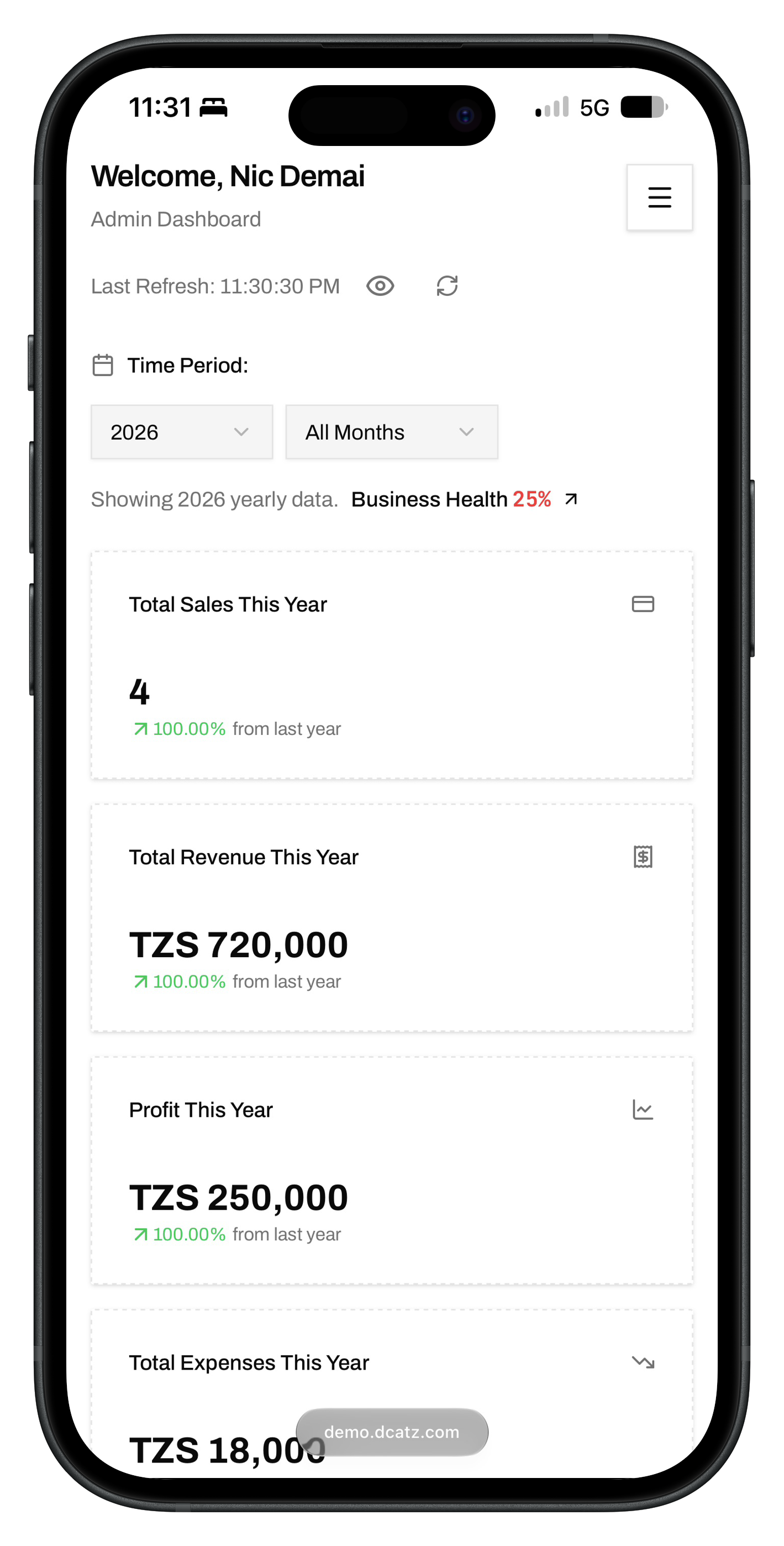 Tensor Retail mobile dashboard shown on an iPhone