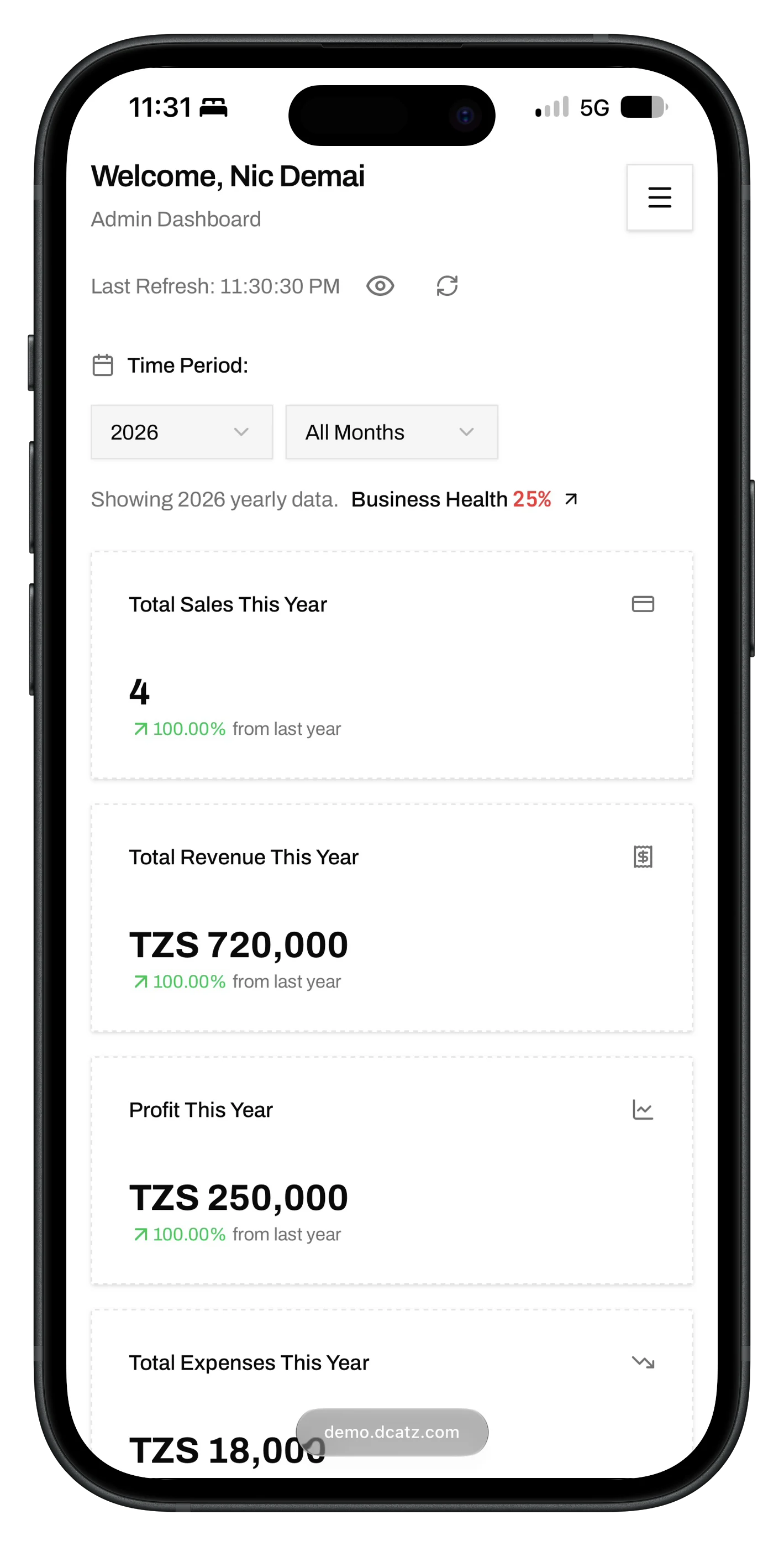 Tensor Retail mobile dashboard shown on an iPhone
